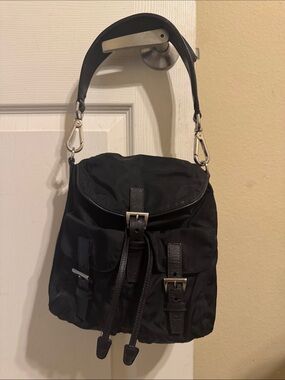 Prada Black Nylon Hobo Backpack-Style Shoulder Bag